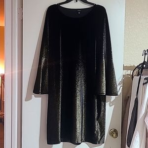 Alfani Bell Sleeve 14W Gold/Black Velveteen Holiday Dress